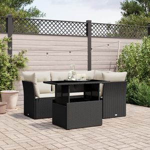 Conjunto de Sofás de Jardín con Estructura Negra y Cojines Blanco Crema - Product Image 1