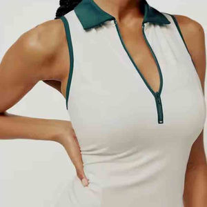 White Sleeveless Jersey for Dress Green Trim <b>Preppy</b> Style Breathable Woven Polyester 180g Regular Length Women's Casual <b>Top</b> - Product Image 3