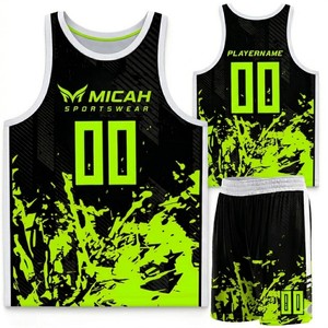 Maillot de basketball réversible personnalisé Micah Sportswear, débardeur sans manches en mesh sublimé, imprimé vert fluo et rose, pour adultes, 100% coton - Product Image 2