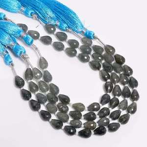 Cuentas de piedras preciosas facetadas en forma de lágrima de aguamarina musgosa natural de 6x8 mm, cuentas sueltas de aguamarina musgosa para la fabricación de joyería al por mayor. - Product Image 1