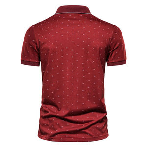 เสื้อโปโลแขนสั้นสีแดงสำหรับผู้ชาย ลายจุด ผ้าถัก สวมใส่สบาย ทรงปกติ ระบายอากาศได้ดี ผลิตจากผ้าฝ้าย - Product Image 3