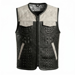 Gilet de motard en cuir véritable pour homme, effet crocodile, noir, avec poches utilitaires, design OEM personnalisé - Product Image 1
