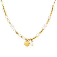 Collier ras du cou en acier inoxydable plaqué or avec perles imitation perle PVD et cœur, chaîne à maillons en acier inoxydable, idéal pour un cadeau