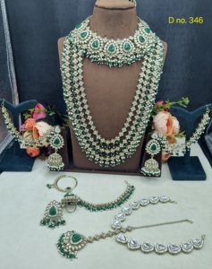 Luxury <b>Bridal</b> Kundan <b>Jewelry</b> <b>Set</b> Antique Gold Plated Multi Layer Necklace Matching Jhumka Earrings Damini Nath Wedding Jewellery - Product Image 2