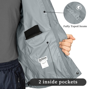 Men's Lightweight Waterproof Hooded <b>Jacket</b> Gray Casual Spring Outdoor Wear With Zipper Closure And <b>Packable</b> Design - Product Image 5