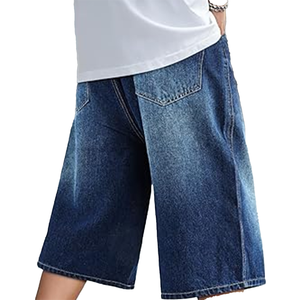 Shorts en jean cargo baggy pour homme, style charpentier, délavé effet vieilli, sans genouets, coupe skate, fabriqué sur mesure - Product Image 3