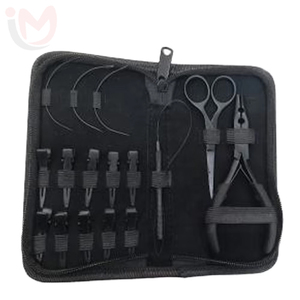 Kit de Herramientas para Extensiones de Cabello de Acero Inoxidable Negro Mate, Alicates, Anillos Micro, Agujas de Bucle, Clips de Fijación Fuerte - Product Image 1