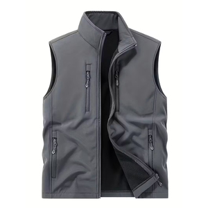 Chalecos sin mangas de softshell más vendidos, color gris, con cremallera, hechos de poliéster, chalecos de softshell para invierno para hombre. - Product Image 1