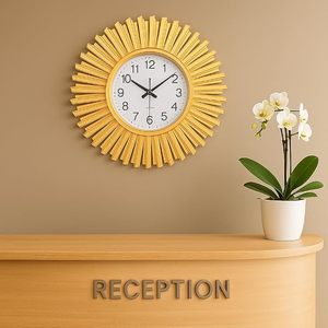 Gold Sunburst Metal Wall <b>Clock</b> Quartz Analog <b>Battery</b> Powered Single Face Geometric Art Deco for Living Room Decor - Product Image 2