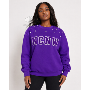 Sudadera NCNW para mujer con adornos de perlas, letras griegas bordadas, cuello redondo, manga larga, informal, estilo universitario - Product Image 5