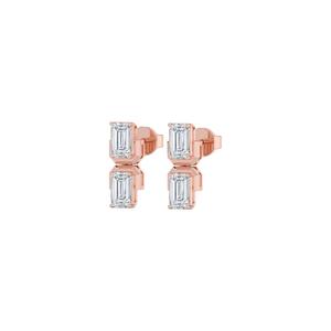 Cautivadores Pendientes de Esmeralda con Diamantes Cultivados en Laboratorio, 2.14 CTW, Calidad VVS, Diseño en Oro Rosa de 9K, Joyería de Moda para Mujer, para Ocasiones Especiales - Product Image 5