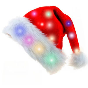 Chapeau de Noël du Père Noël en velours rouge de qualité supérieure avec bordure blanche moelleuse et pompon pour les célébrations de Noël et les fêtes - Product Image 2