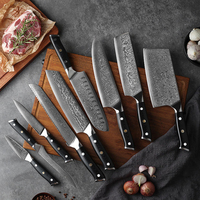 Ensemble de couteaux de chef en acier Damas de luxe, 9 pièces, manches en bois, style moderne, professionnel, pour le camping en plein air, la chasse, construction durable
