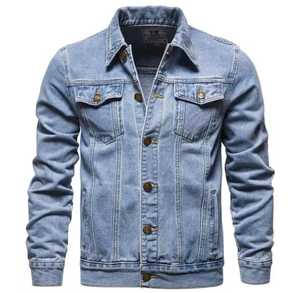 Chaqueta Vaquera Slim Fit para Hombre, Cuello Camisero, Algodón Lavado Informal, Manga Regular, Estilo Invernal, Color Sólido, Cierre de Botones, Estilo Moto - Product Image 2