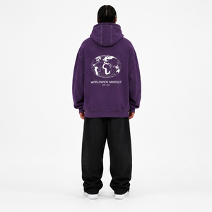 Sweat à capuche violet surdimensionné de qualité supérieure en molleton de coton épais, streetwear pour hommes, fabricant OEM personnalisé - Product Image 2