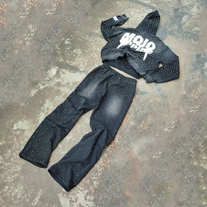 Chándal Unisex Personalizado con Estampado de Puntos Negros y Estrellas, Sudadera con Capucha y Pantalones Largos, Ropa Urbana de Otoño, Corte Holgado - Product Image 3