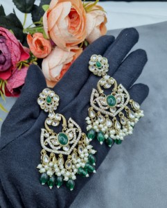 Wholesale Traditional <b>Earrings</b> With Pearl Beads Artificial Stone Bridal Wedding & Ethnic Party Wear Fashion Imitation Jewellery - Product Image 6