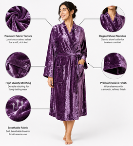 Custom <b>Ladies</b> Velvet Pyjamas Robe Breathable Plush Nightwear Bulk Waist Tie Bathrobe Long <b>Cardigan</b> Kimono Sleepwear Clothing - Product Image 3