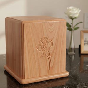 โกศไม้บีชสุดหรู ลายดอกกุหลาบสลัก สำหรับใส่เถ้ากระดูก โกศที่ระลึกสุดหรู ลายดอกไม้ - Product Image 1