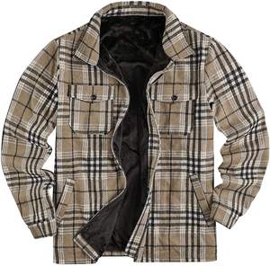 Premium Mens Plaid <b>Flannel</b> Shirt <b>Jacket</b> Hooded Winter Cotton Shacket with Sherpa Fleece Lining Custom Logo Casual Outdoor Warm - Product Image 1