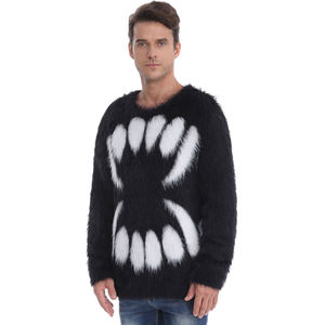 Custom LOGO Mohair Sweater Men Long Sleeve Crew Neck <b>Pullover</b> Knitwear Winter Fuzzy Knitted <b>Jumper</b> Custom Mohair Sweater Men - Product Image 5