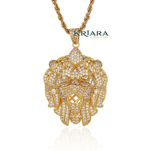 Pendentif Lion en Argent 925 Rhodié et Plaqué Or 18K avec Diamant de Laboratoire Rond, Breloque Animale Unisexe, Bijou Hiphop, Cadeau - Product Image 3