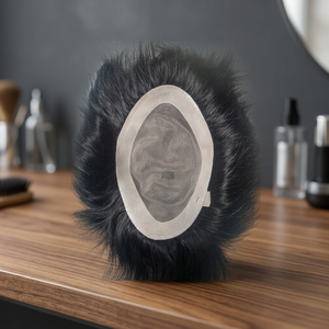 Toupet Taz Hair BD à base de dentelle mono, cheveux raides noirs, raie centrale, texture 28mm, cheveux indiens Remy, nœuds invisibles, densité 100% - Product Image 5