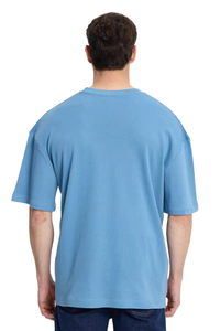 T-shirt à manches courtes bleu clair pour homme, col rond, coupe classique, couleur unie, jersey de coton tricoté - Product Image 2