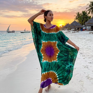 Women Printed <b>Kaftan</b> Beach Dress Lightweight <b>Summer</b> Cover Up Loose Fit Silk Cotton Rayon Polyester Custom Bulk Supplier - Product Image 1