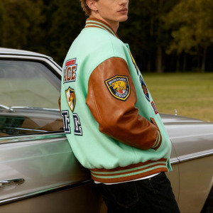 Custom Wool Leather Letterman <b>Jacket</b> <b>Men</b> Streetwear Varsity <b>Jacket</b> Towel Embroidery <b>Baseball</b> <b>Jacket</b> High Quality - Product Image 2