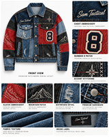 Veste en jean patchwork brodée pour homme Sam Tactical, style streetwear, type camionneur, prix de gros, OEM, prix abordable 2026