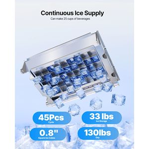 Macchina Professionale per Ghiaccio a Cubetti da 130 Libbre/24 Ore con Pompa, 45 Cubetti per Ciclo, Capacità di Stoccaggio 33 Libbre per Ristoranti - Product Image 2