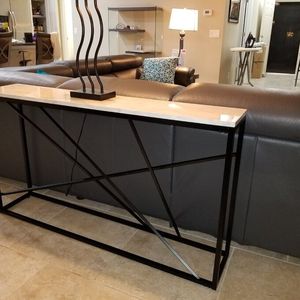 Industrial Style <b>Console</b> <b>Desk</b> With Marble Top Durable Metal Frame Suitable For Modern Office Interior Decoration Requirements - Product Image 3