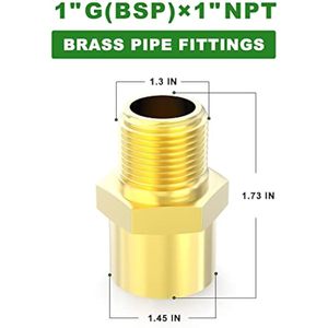 Adaptateur de raccord de tuyau en laiton 1" NPT mâle x 1" filetage G (BSP) femelle basse pression poli - Product Image 2