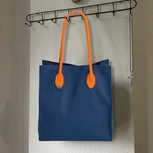 Color Block PU Tote <b>Bag</b> with Shoulder Handles-<b>Medium</b> Fashion Shopping Handbag for Beach Tote Groceries & Sport Outdoor Use - Product Image 4