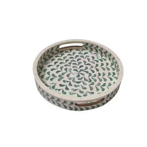 Plateau décoratif pour la maison, l'hôtel, le restaurant, plateau de service, fait main, vert et blanc, nacre, incrustation de coquillages - Product Image 1