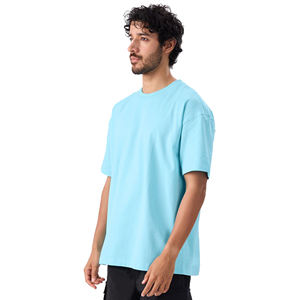 mens light blue sky blue plain solid blank relaxed oversized fit short sleeve <b>tshirt</b> crewneck basic tee top - Product Image 1