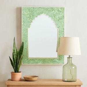 Handcrafted Wooden Accent <b>Mirror</b> Artistic Green Mosaic Design Premium Decorative Piece for Stylish Homes - Product Image 1