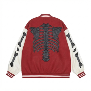 Blouson Bomber Streetwear Homme Hiver Personnalisable avec Applique Squelette, Manches en Laine/Viscose, Style Hip Hop Vintage - Product Image 2