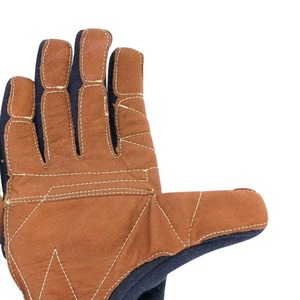 Gants de travail en cuir pour hommes, protection tactique extérieure, doigts entiers, bleu, marron, coutures durables, bandes réfléchissantes - Product Image 6
