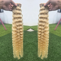 24 Zoll gelockte indische Luxus-Haarbündel, super doppelt gezogene Remy-Haarverlängerungen für Perücken – verwicklungsfreies, gesundes blondes Haar