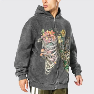 Sweat-shirt gris oversize avec imprimé squelette, décontracté pour homme, vêtement d'hiver, 100% coton, impression numérique - Product Image 3