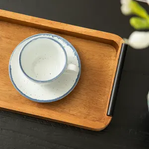 Plateau de service en céramique design pour table basse, style rustique britannique, ottoman, plateau de service haut de gamme pour salle à manger, motif végétal plaqué, écologique, Zahid Exports - Product Image 2