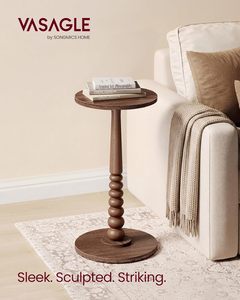 Round Side <b>Table</b>, Small Drink End <b>Table</b> for Small Spaces, Accent Nightstand, Solid Wood <b>Leg</b>, Mid-Century Modern, for L - Product Image 1