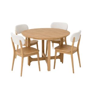 Ensemble de salle à manger rond en teck écologique de luxe ARTERRA, table moderne avec chaises à dossier rembourré, polyvalent pour la maison et la villa - Product Image 1