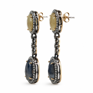 ต่างหูห้อยทรงหยดน้ำประดับแซฟไฟร์ธรรมชาติแบบขายส่ง สีเหลือง-น้ำเงิน สองสี สำหรับผู้หญิง - Product Image 3
