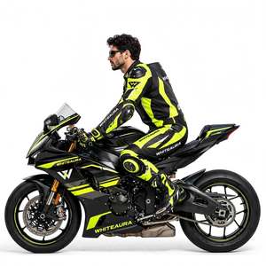 WHITEAURA Men's Full Sleeve Leather <b>Motorcycle</b> <b>Jacket</b> Windproof All Seasons Racing Gear Front Logo Print - Product Image 5