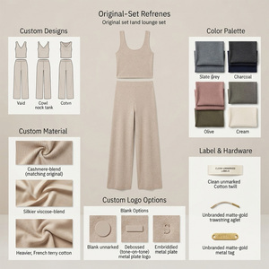 Ensemble de détente Reddito pour femme, grande taille, 100 % coton satiné tricoté, sans manches, col en V, couleur unie, taille élastique, coupe régulière, longueur complète - Product Image 4