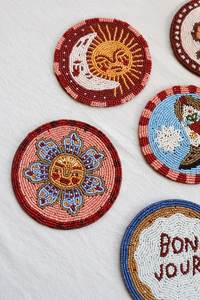 Smiley Face Beaded Coaster Cute Handmade <b>Table</b> Decor - Product Image 2