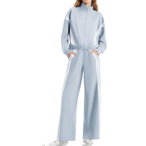 Ensemble de survêtement vintage 2 pièces pour femme, avec fermeture éclair, pantalon de jogging à jambes larges, idéal pour les voyages, 100 % coton, écologique - Product Image 5